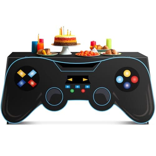 6 Ft Video Game Tablecloth Birthday Party Decoration Game Controller Shaped Table Cover Washable Polyester Party Supplies Game pad Table Covers Protector for Gamer Player Birthday Parties Decoration