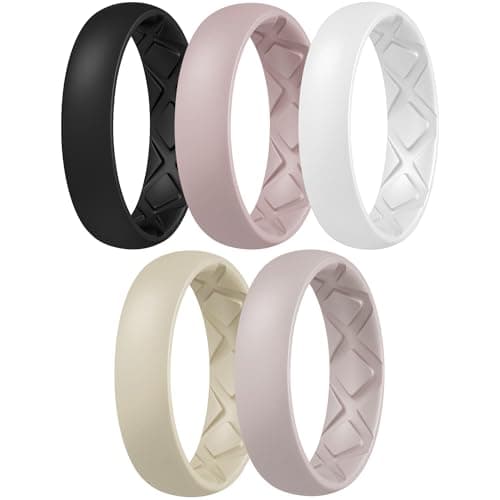 Egnaro Women’s Silicone Engagement Rings, Inner Arc Ergonomic Breathable Design with half sizes, Rubber Wedding Bands,5.5mm Wide-2mm Thick