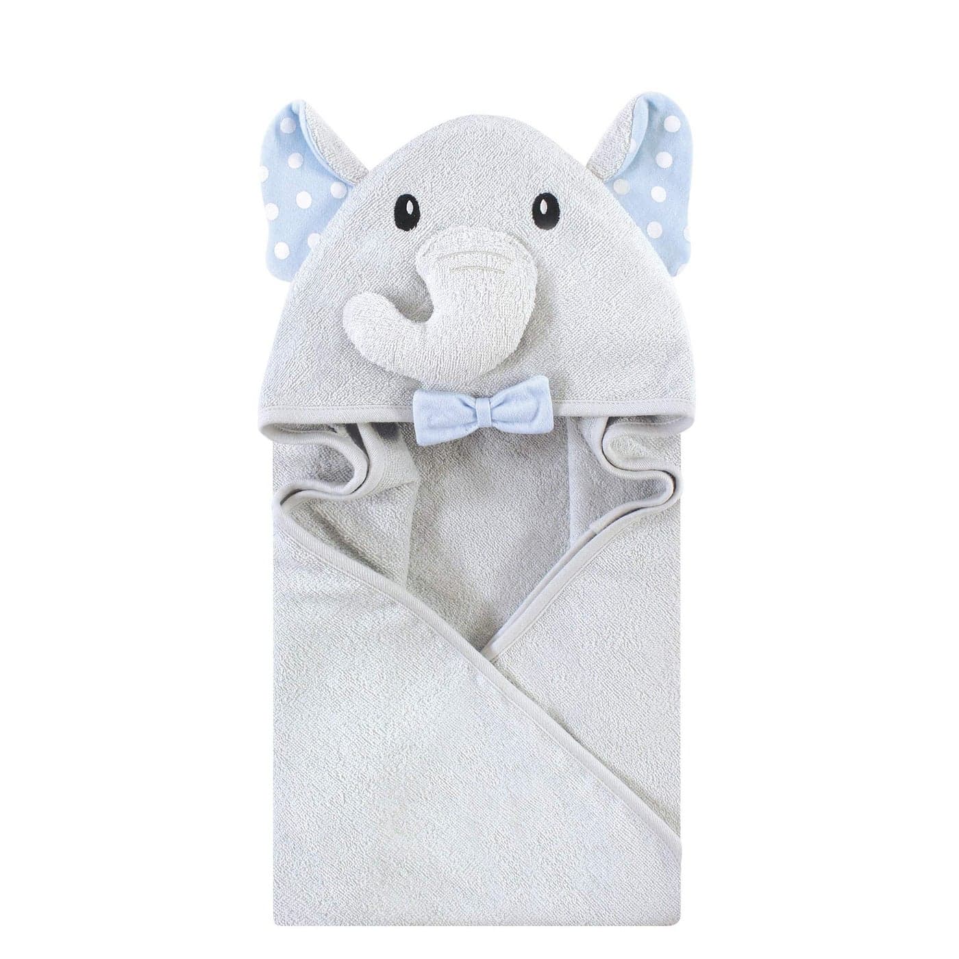 Hudson Baby Unisex Baby Cotton Animal Face Hooded Towel White Dots Gray Elephant One Size