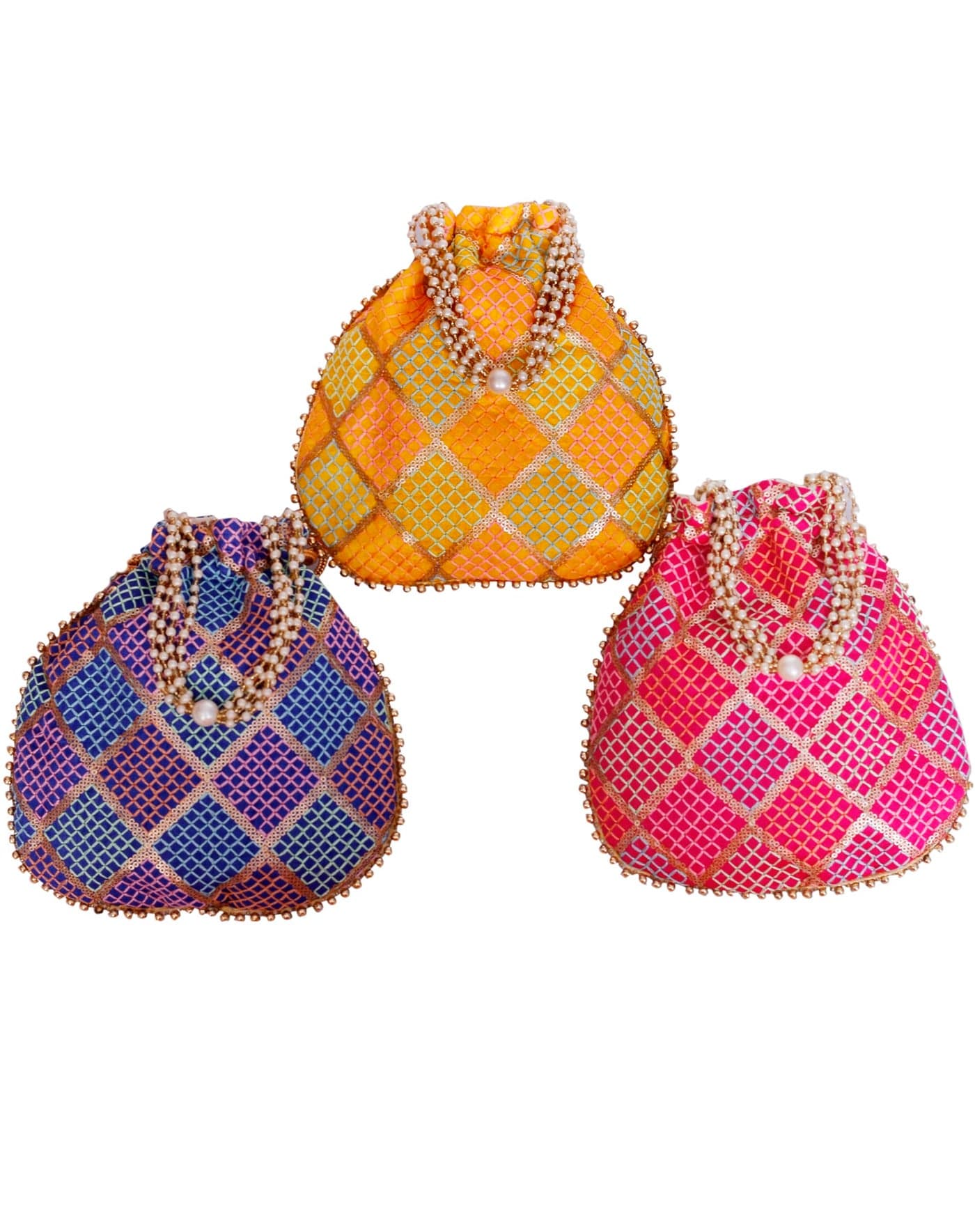 Betterminds Potli Bags Return Gifts Women, Pack of 3 Silk Purses for Wedding, Housewarming, Corporate Gifts, Pooja Gifts