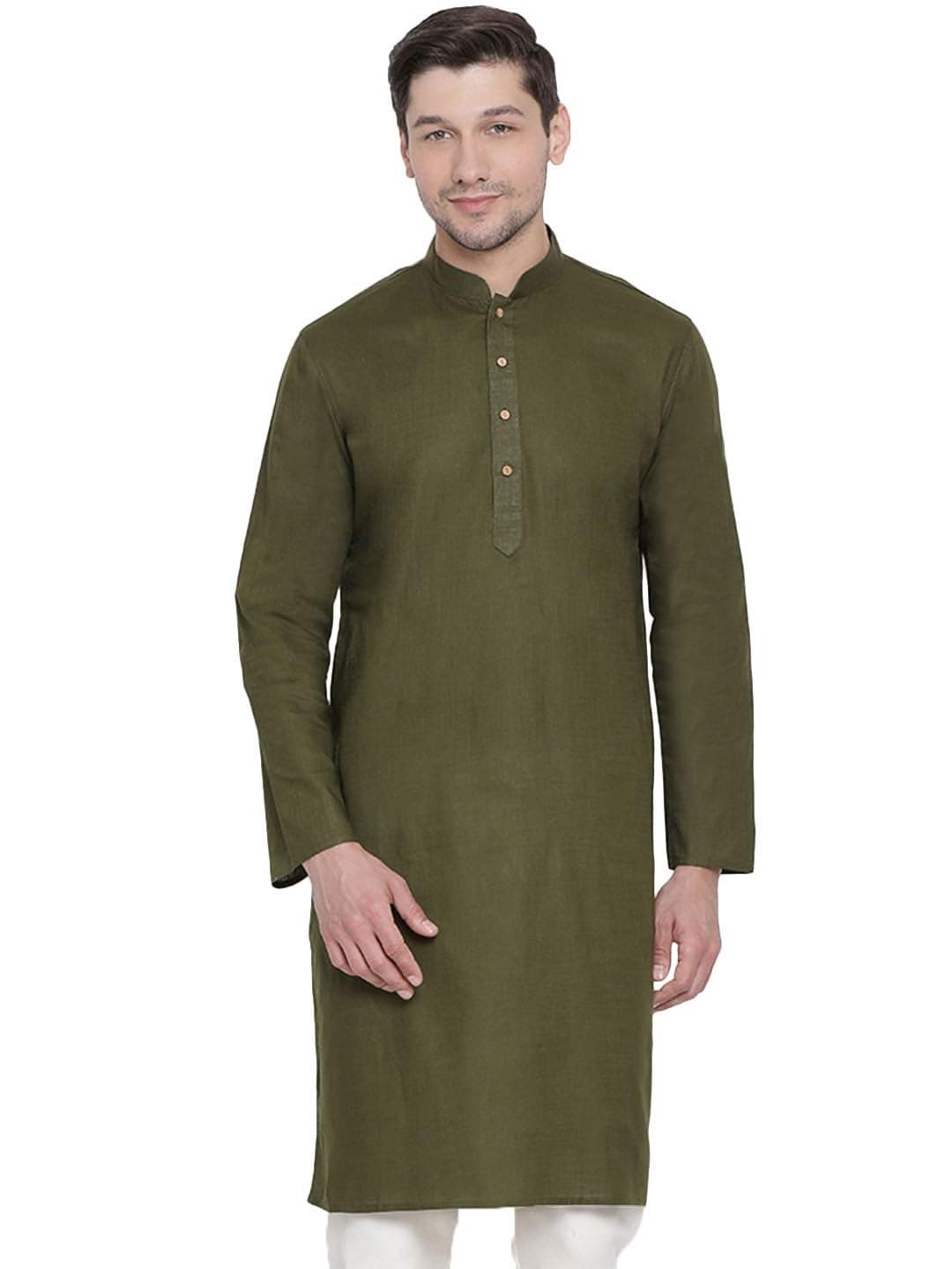 VASTRAMAY Men's Cotton Linen Kurta, Solid Design, Comfortable Fit for Casual, Ideal for Weddings, Parties, and Celebrations