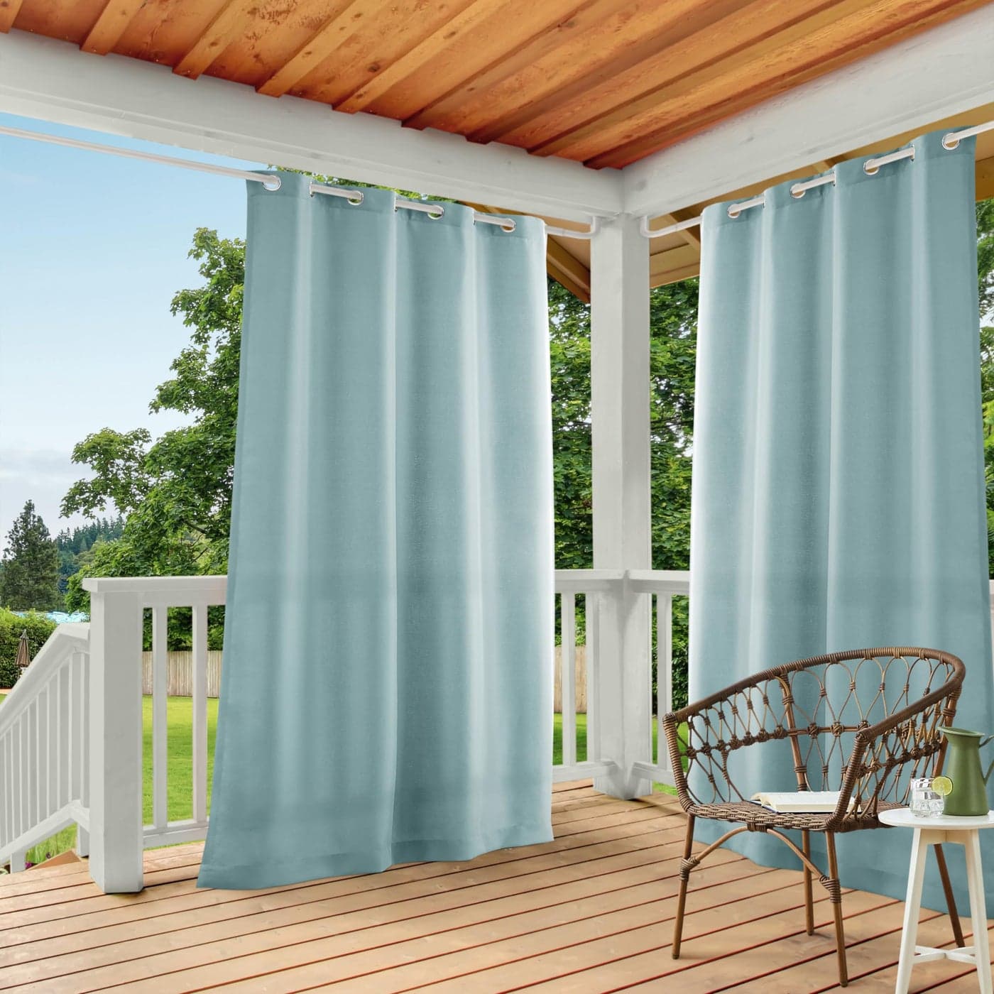 TOWN COUNTRY BASICS Cabana Solid Heavyweight Indoor Outdoor Curtains Light Filtering Opacity with Grommet Top Water Repellent 2Pack Set 54x96 Blue