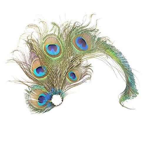 yueton Faux Peacock Feather Fascinator Hair Clip and Flapper Accessory for Costume or Carnival Party