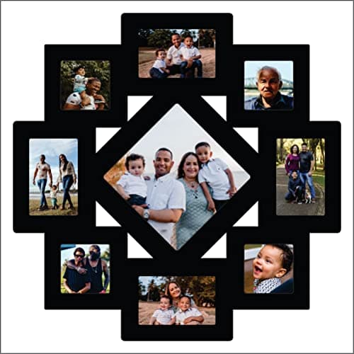 PICRAZEE Wooden Wall Collage Photo Frame for Birthday | Anniversary | House Warming (9 Photographs, Black, Size- 24* x 24* inch)