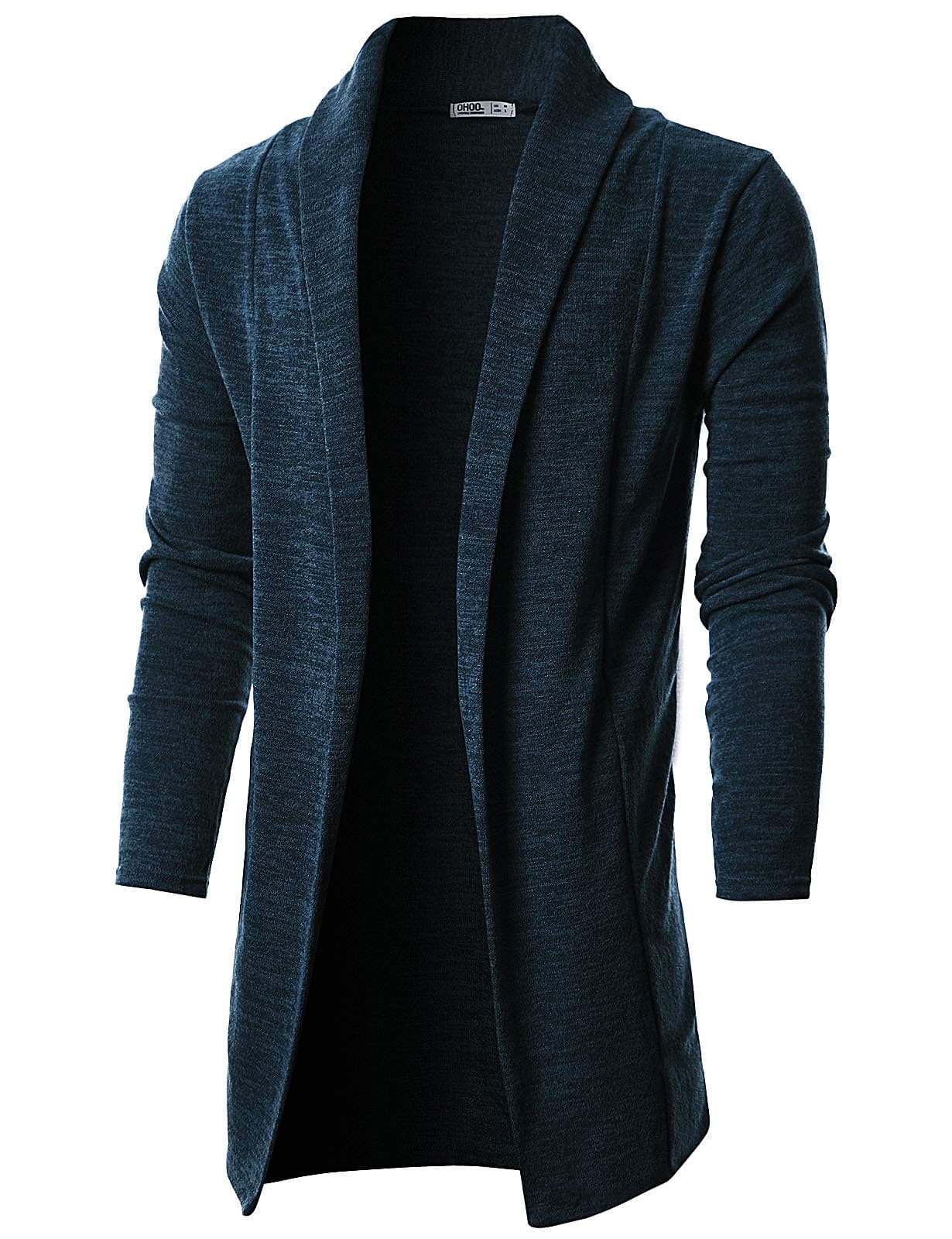 Ohoo Mens Long Sleeve Draped Lightweight Open Front Shawl Collar Longline Cardigan / DCC026-NAVY-XXL