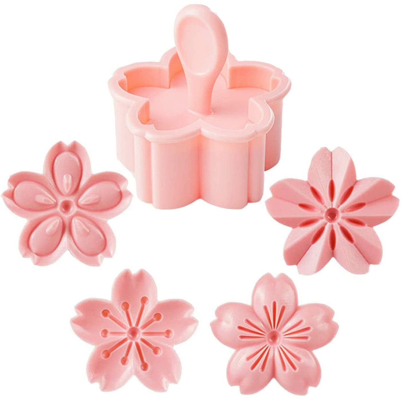 5PcsSet Cookie Mold Stampers Cherry Blossom PastryFondant Cutters FlowerShape Hand Pressure Pastry Mould for Sakula Cookies Sugarcraft Cake Decoration Polymer Clay Chocolate Pink