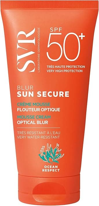 SVR SUN SECURE BLUR Sun Cream Perfecting SoftFocus Face Sunscreen SPF 50 Peachy Velvet Finish MoussePrimer NonGreasy WaterResistant ReefSafe 50ml