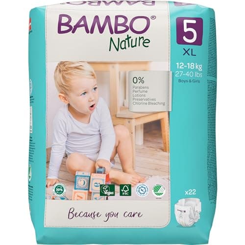 Bambo Nature Premium Baby Tape Diapers for Baby XL Size (12-18 Kgs), Super Absorbent, Breathable, Extra Soft, Dermatologically Tested, Hypoallergenic Toddler Nappies With Wetness Indicator, 22 Count