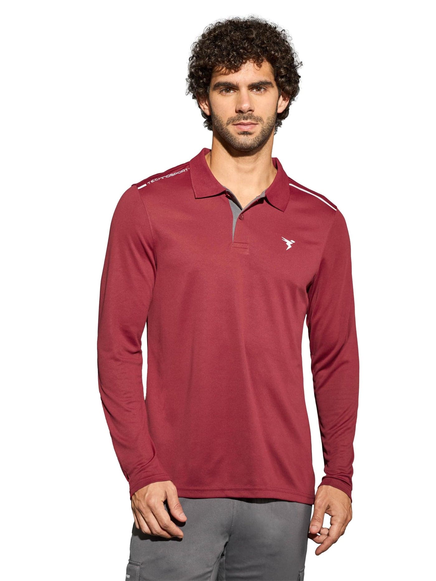 TECHNOSPORT Mens Slim Fit Solid Polo T-Shirt - (MTP826BRD_Berry Red_S)