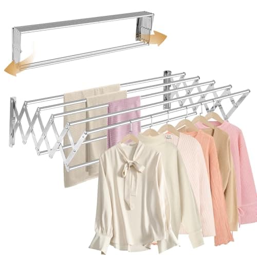 XL-31.5" Wall Mounted Clothes Drying Rack, 130 LBS Large Capacity Rustproof Retractable Clothes Rack, Collapsible Drying Rack Easy to Install with 7 Drying Rods, Space Saving for Laundry-White