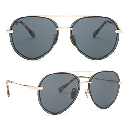 DIFF Lenox Gold + G15, Designer Oversized Aviator Sunglasses for Women UV400 Polarized