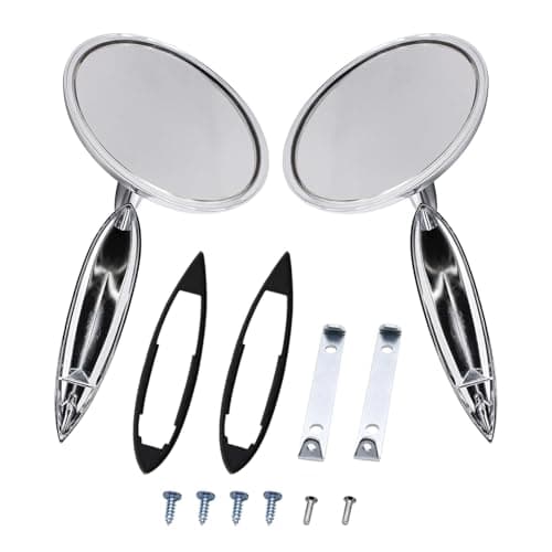 Pair Left & Right Silvery Chrome Round Bowtie Outside Rearview Mirrors Compatible With Chevy Bel Air Biscayne Impala Corvair Chevelle El Camino Nova 1963 1964 1965