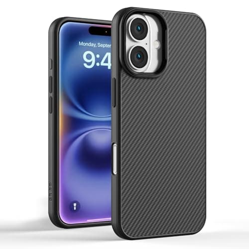 GRIPP Carbon Mag-Safe Case for iPhone 16 (6.1") 2024 | 6ft Drop-Tested with D30 Technology, Metallic Camera Ring and Button, Premium Leatherette, Carbon Fiber Texture Back Cover - Black