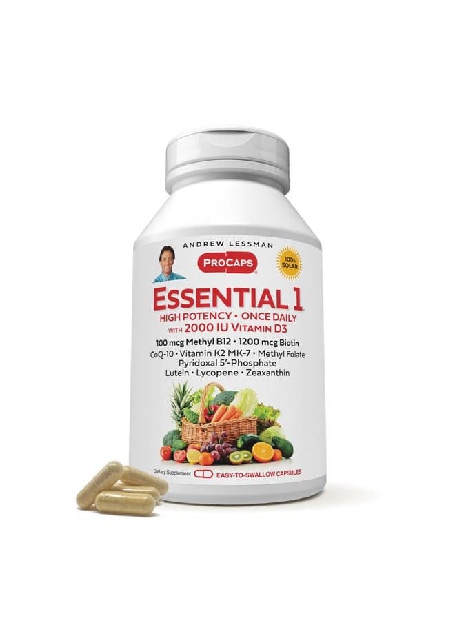 Essential-1 Multivitamin 2000 IU Vitamin D3 360 Small Capsules - 100 mcg Methyl B12. CoQ10 Lutein Lycopene Zeaxanthin. High Potency. No Additives. Ultra-Mild. One Daily Capsule