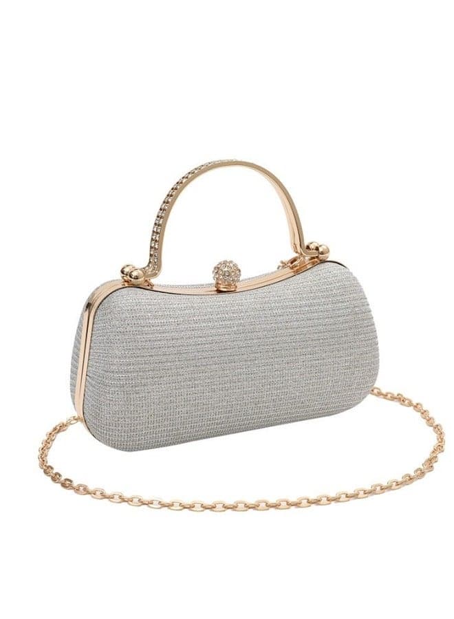 Women's Shiny Clutch Bag, Ladies Rhinestone Banquet Bag Handbag Tote Bags Satchel bags, Fashion Chain Shoulder Bag Crossbody Bag Carrying Bag Side Bag Beach Bag for Party Dinner Wedding(Silver)
