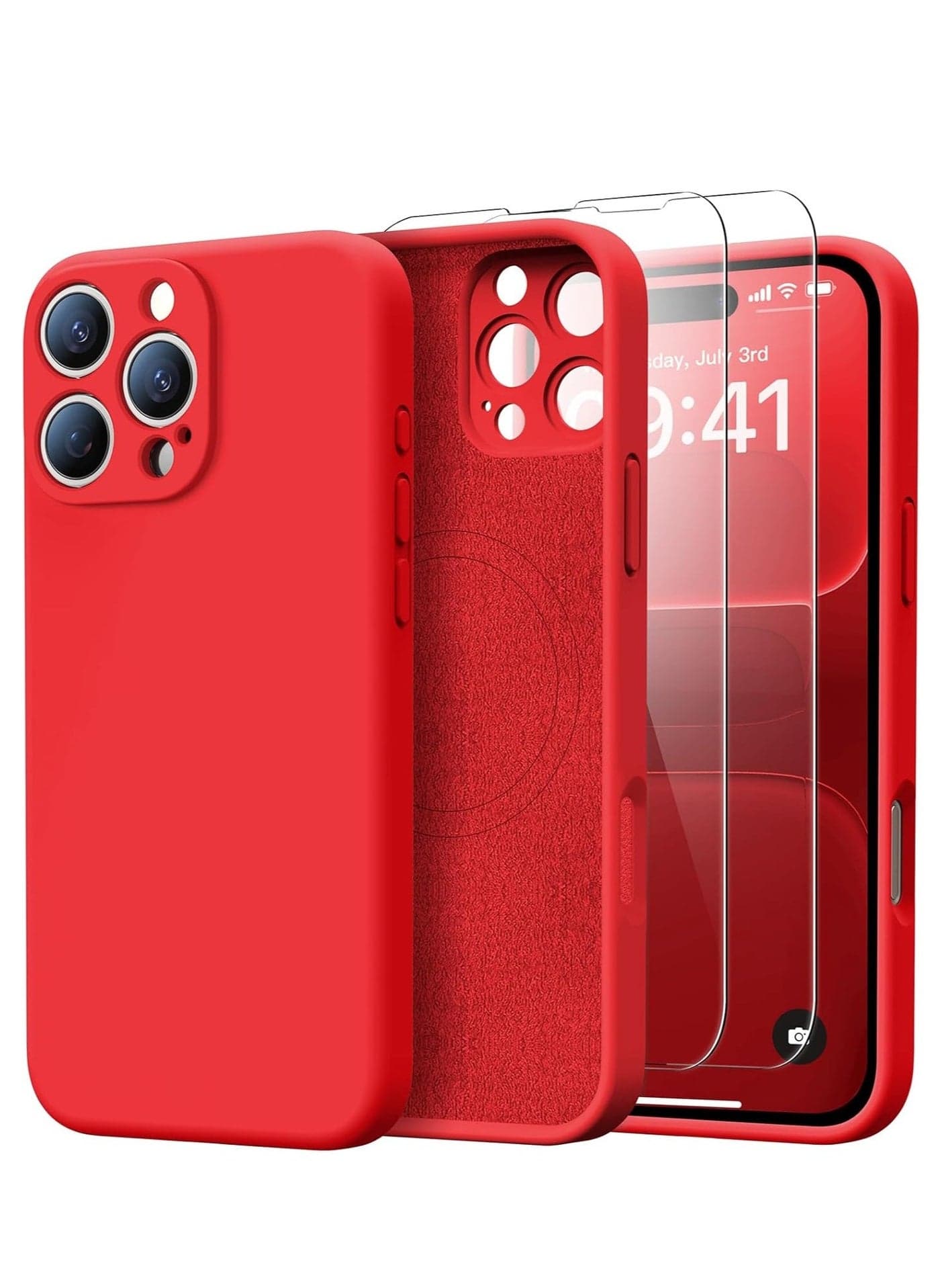 iPhone 16 Pro Max Case with 2 Screen Protectors - MagSafe Compatible, Upgraded Camera Protection, Liquid Silicone Protective Case (6.9”) - Red