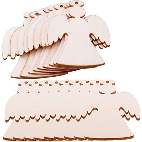 Pack of 50 Wooden Crafts to Paint 3 inch Christmas Tree Hanging Ornaments Unfinished Wood Cutouts Christmas Decoration DIY Crafts Wooden Angel Cutouts