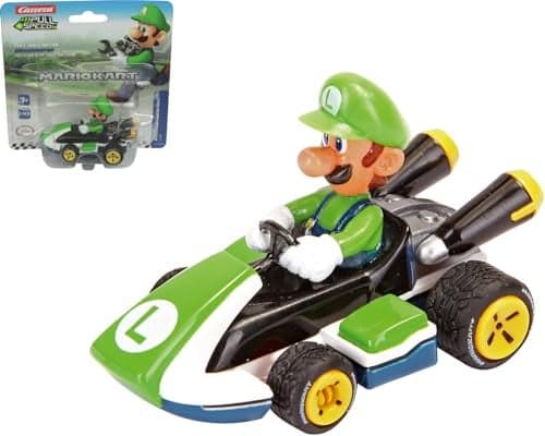 Carrera Pull Speed 15818405 Official Licensed Kids Mario Kart Toy Car Pull Back Vehicle for Ages 3 and Up Luigi