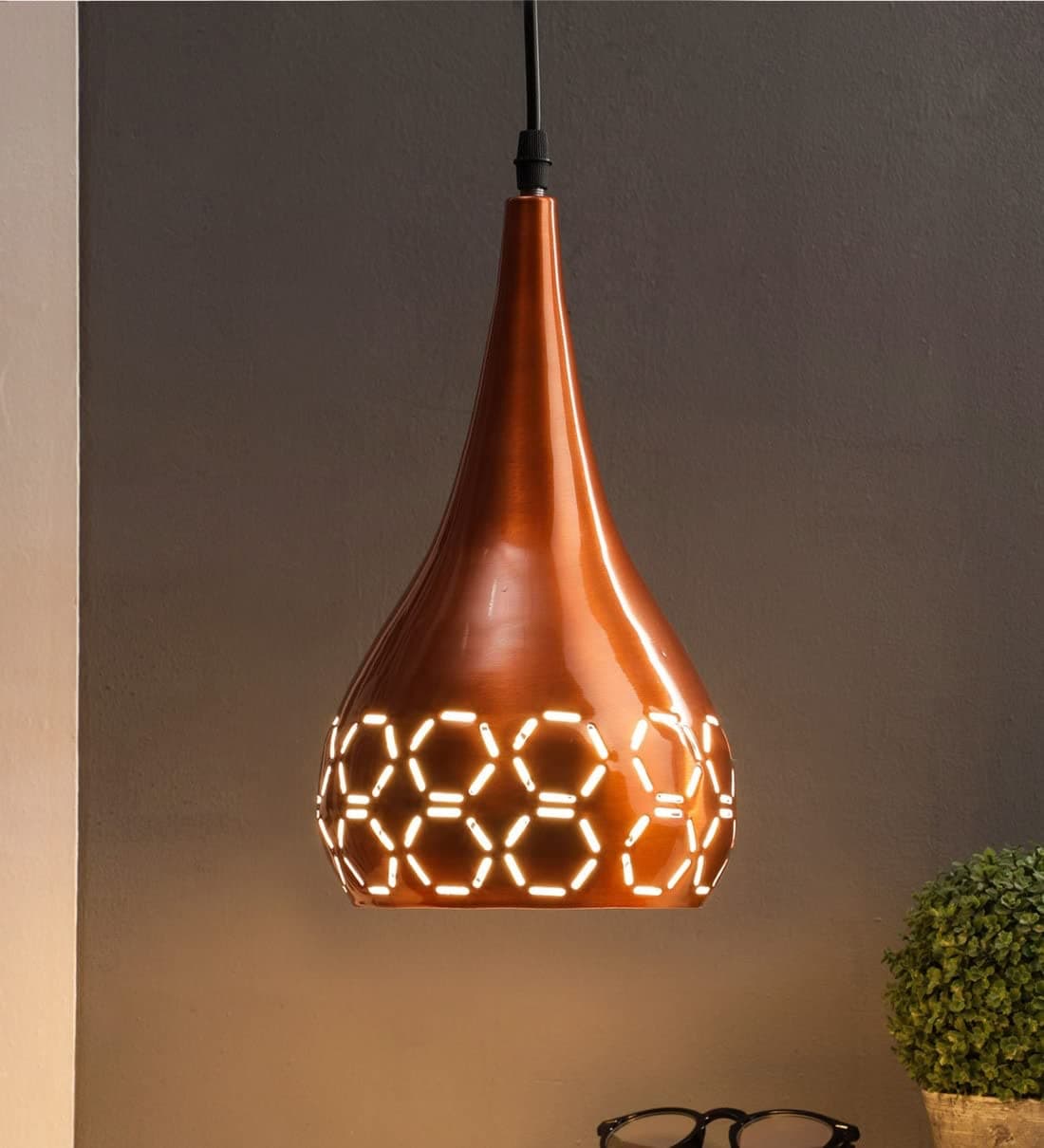DarkVision Industrial Copper Hanging Ceiling Lamp Elegant Metal Pendant Light with Artistic Cut Patterns Perfect for Modern Homes, Restaurants, Cafes, Galleries, and Indoor Spaces (Without Bulb)