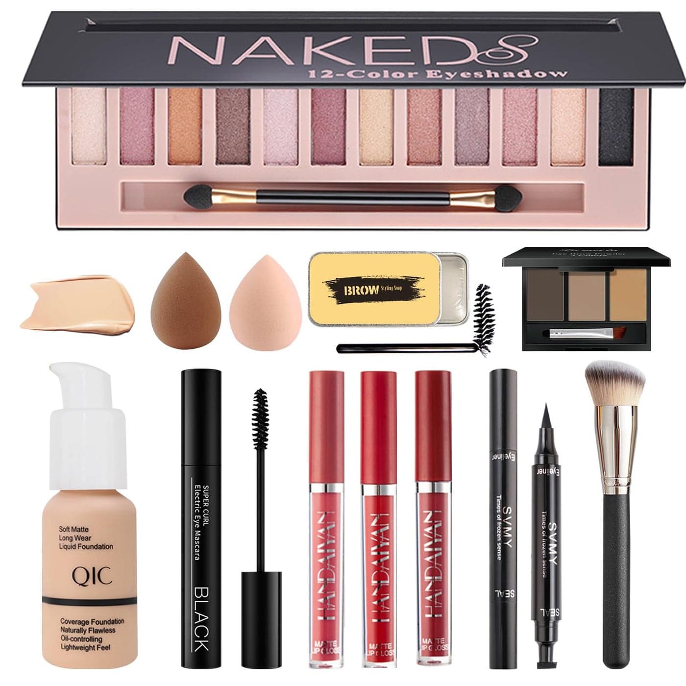 All in One Makeup Kit for Women Full Kit Includes 12 Colors Naked EyeshadowLiquid Foundation Lipstick Set Mascara Makeup Brush Makeup Sponge Eyebrow Powder Eyebrow Soap Eyeliner Stamp102