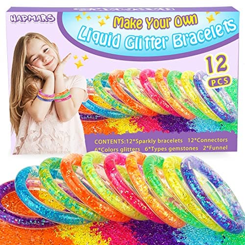 HAPMARS Make Your Own Glitter Bracelets Craft Kit for GirlsCreative Friendship Bracelet Making KitsDIY JewelryMaking Set with Gemstones Glitter Tubes Fun Craft Activity Birthday Gifts for Kids