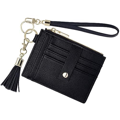 New Fashion Kingdom Wristlet Keychain Wallet for Women Slim Rfid Blocking Credit Card Holder Wristlet Zip Id Case Wallet Small Compact Leather Wallet Coin Purse for Women (Black)
