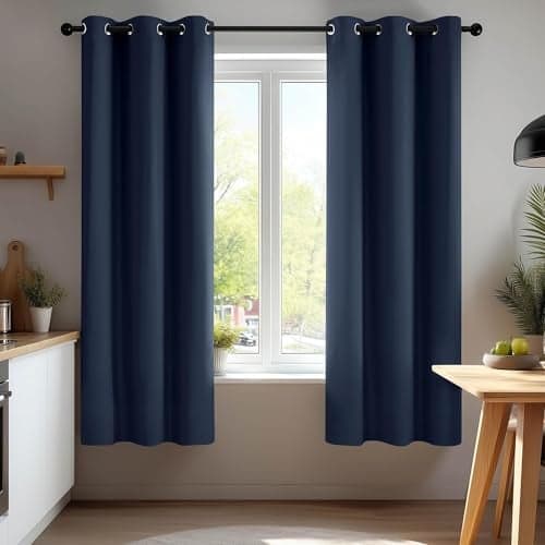 Deconovo Blackout Curtains for Bedroom – Set of 2 42W x 63L Inch Thermal Insulated & Noise Reducing Panels–Home Window Room Darkening Sustainable Grommet Drapes for Living Room and Nursery, Navy Blue