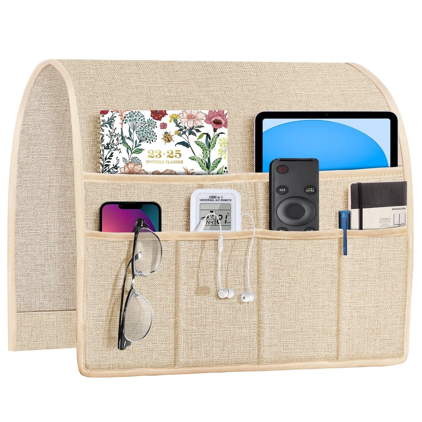 Joywell Sofa Armrest Organizer Couch Armchair Caddy Remote Control Holder for Recliner Non Slip Arm Chair Caddie with 6 Pocket Storage for Magazine Tablet Phone iPad Champagne