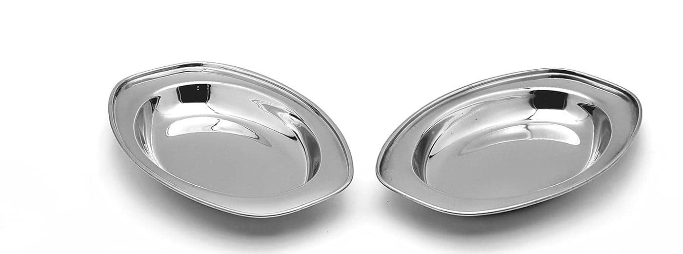 Tannu Craft Stainless Steel Serving Plate Oval Plate Subzi Plate Rice Plate Dahi Plate Chat Plate 2 Pcs