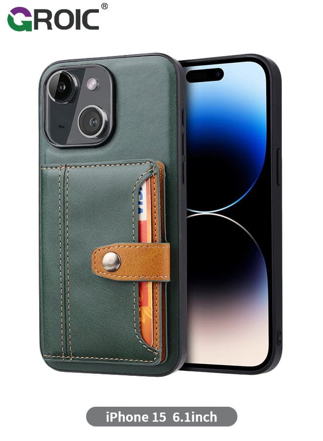 Design for iPhone 15 6.1 Inch Phone Case PU Leather Wallet Shell, Mobile Phone Back Kickstand Card Holder Slots Shockproof Protective Flip Cover, PU Leather Back Flip Folio Protective Cover