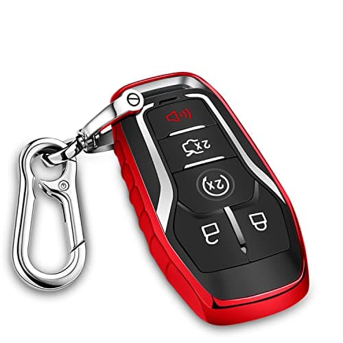 QBUC for Ford Key fob Cover,TPU Car Key Case Protector with Keychain Compatible with Ford Fusion F-150 Edge Explorer Mustang Lincoln MKZ MKC 2/3/4/5 Buttons Smart Key,red