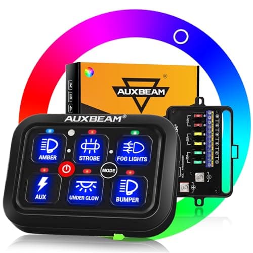Auxbeam RGB 6 Gang Switch Panel RA60 Auto-Dimmable Switch Panel w/Momentary Toggle Pulsed Memory Function, 12-24V Switch Panel for Truck UTV Car Boat Waterproof, 2-Year Warranty