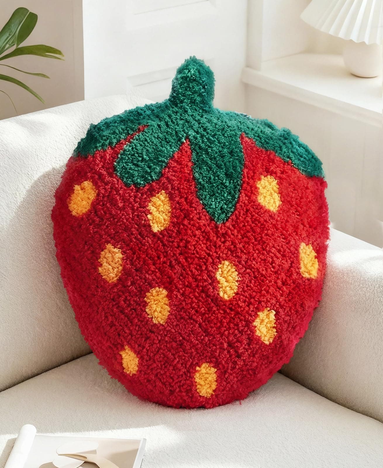 Kokaaee Strawberry Shaped Throw Pillow - Cute Decorative Plush Throw Pillow for Couch, Sofa, or Living Room, 17.7" x 13" Red Soft Cushion for Home Decor
