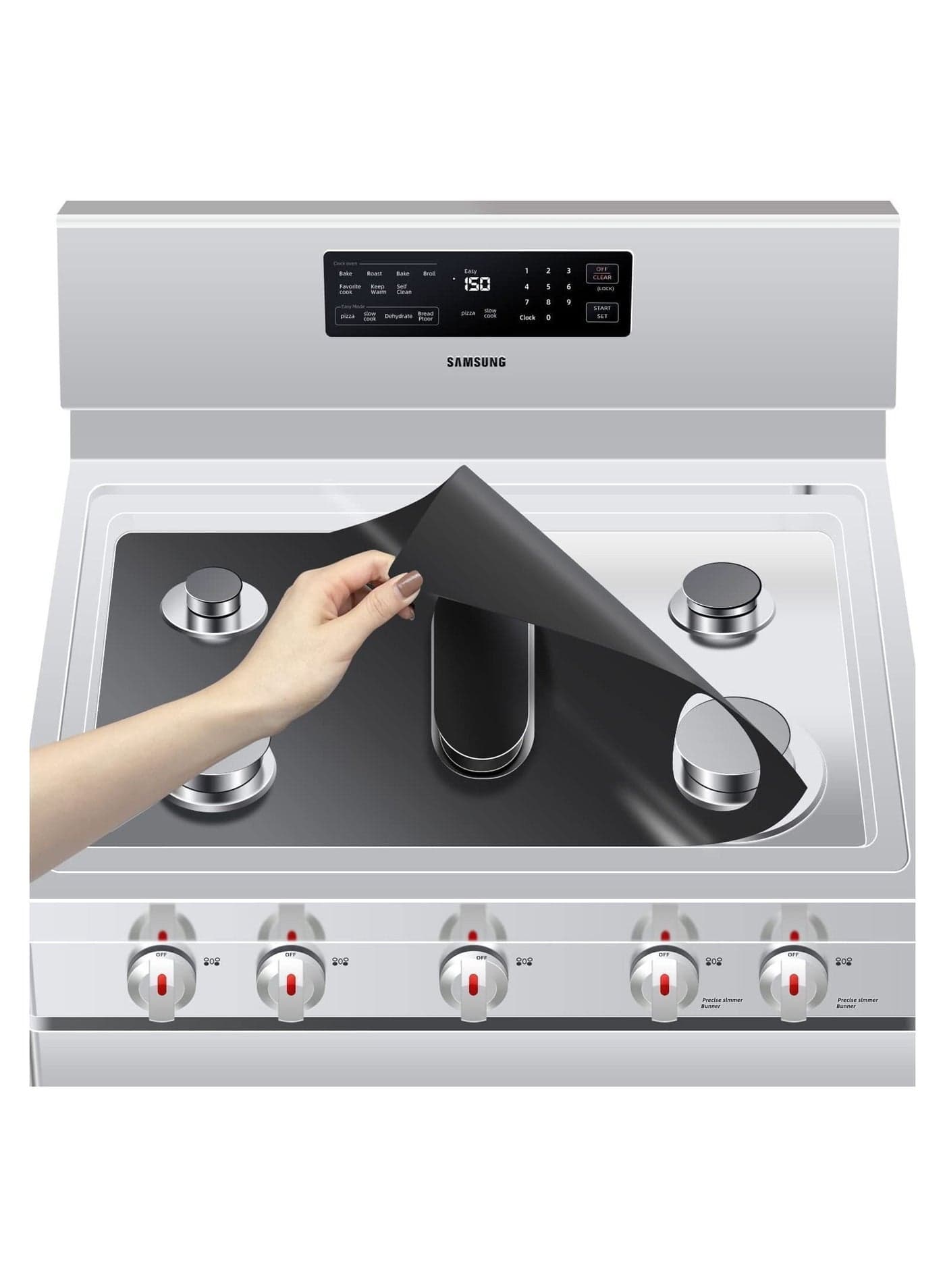 Stove Burner Covers for Samsung Gas Range, Non-Stick Reusable Liners, Easy to Clean, Washable Top Heat Resistant Pad, Double Thickness Stovetop Protector (0.4 mm Thick, Black)