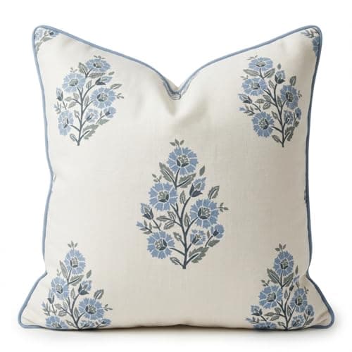 Jillien Harbor The Camille Decorative Pillow Cover Blue Whitel Floral Block Print Pillow Cover Grandmillennial Home Decor 24 x 24