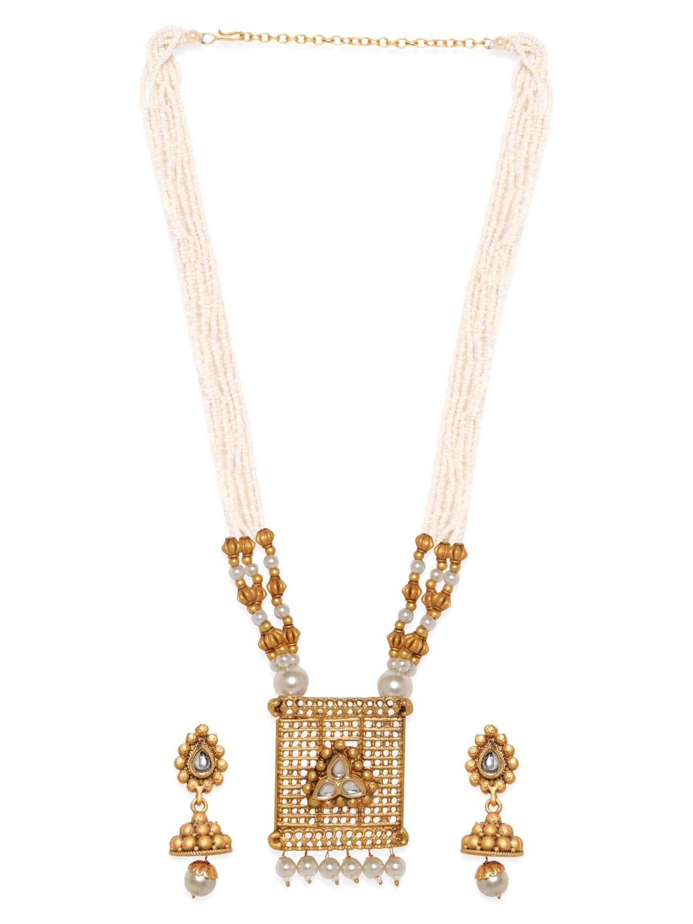 Rubans Womens Gold-Plated & White Pearl Embellished Traditional Jewellery Set - Ideal for Weddings, Parties & Special Occasions