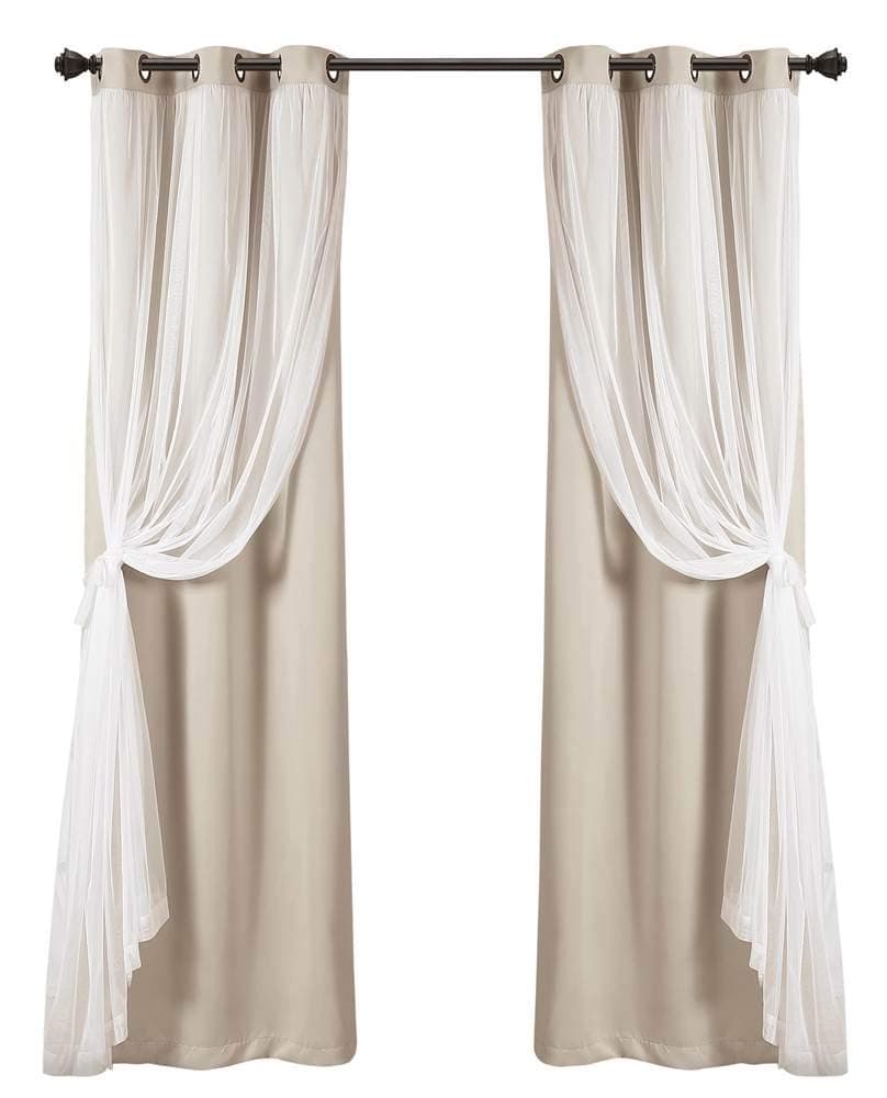 Lush Decor Sheer Grommet Curtains With Insulated Blackout Lining Window Curtain Panels Pair 38W x 120L Wheat Curtain With Sheer Overlay Elegant Blackout Curtains for Bedroom