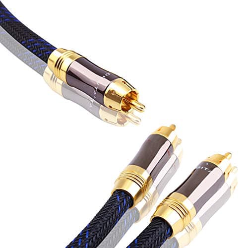 KUYIOHIFI Dual Shielded (OD 8.0mm) 1 RCA Male to 2 RCA Male Audio Cable RCA Y-Adapter Subwoofer Cable (15 Feet)