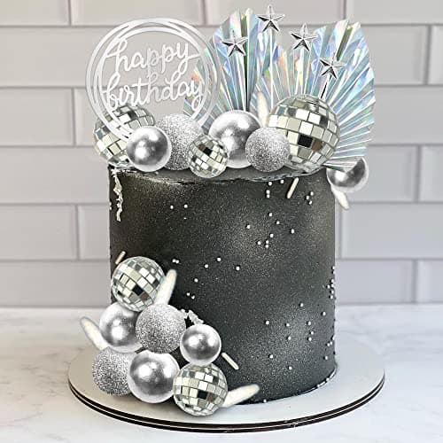 Disco Balls Cake Toppers Mirror Balls with Boho Stars Cake Decorations for 70s 80s Disco Dance Saturday Night Fever Theme Birthday Silver