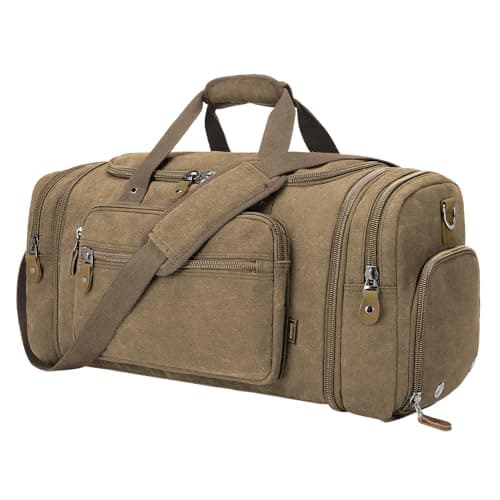 Gonex Canvas Duffle Bag 60L Travel Duffel Overnight Weekend Bag with Shoe Compartment (Coffee)