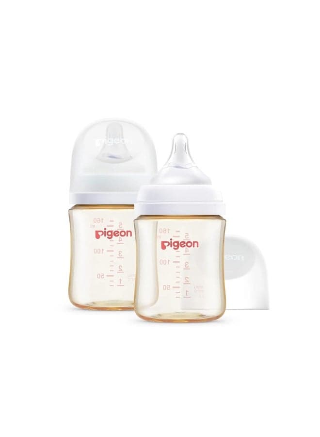 Pigeon PPSU Nursing Baby Bottle Wide Neck, Anti-Colic, Streamlined Body, Natural Feel, Easy to Clean, 5.4 Oz(Pack of 2), Includes 2pcs SS Nipples (0m+)
