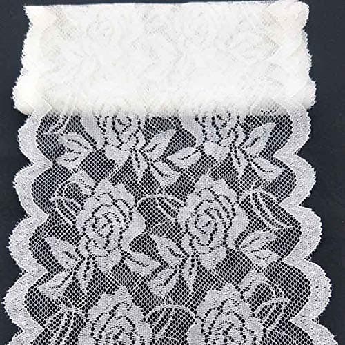11 Yards Width 6inch Rose Embroidered Lace Ribbon Stretch Lace Trim Fabric for DIY Sewing Crafts Garment Embellishments Burlap Party Table Decorations White