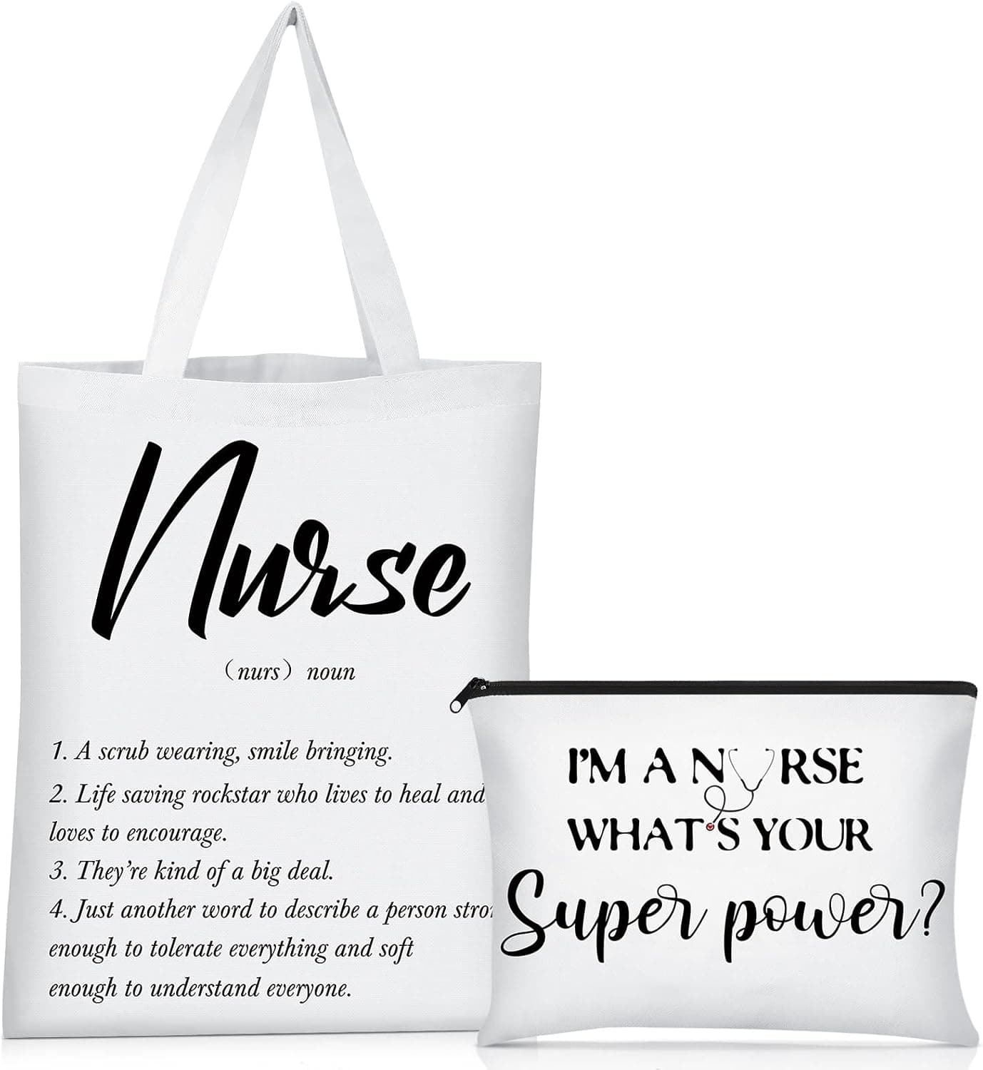 Kajaia 2 Pieces Nurse Appreciation Gifts Nurse Tote Bag Nurse Canvas Cosmetic Bag Nursing Week Gifts for Women