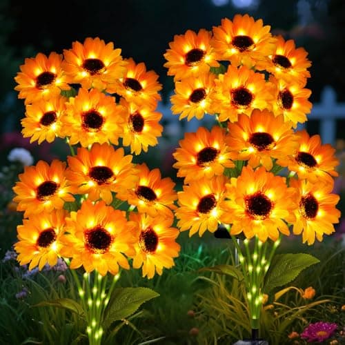 Solar Garden Lights Outdoor 4 Pack Sunflower Lights with 24 Sunflower Waterproof 60 Led Garden Fall Decor Gifts for Mom Grandma Decorative Solar Flowers for Pathway Patio Yard Flowerbed Decoration