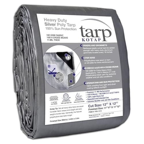 Kotap 12 x 12 Ft. Heavy-Duty Protection/Coverage Tarp, Superior Weave for Greater Longevity, 10-mil Multi-Use, Waterproof, TRS-1212, Silver (1-Pack)