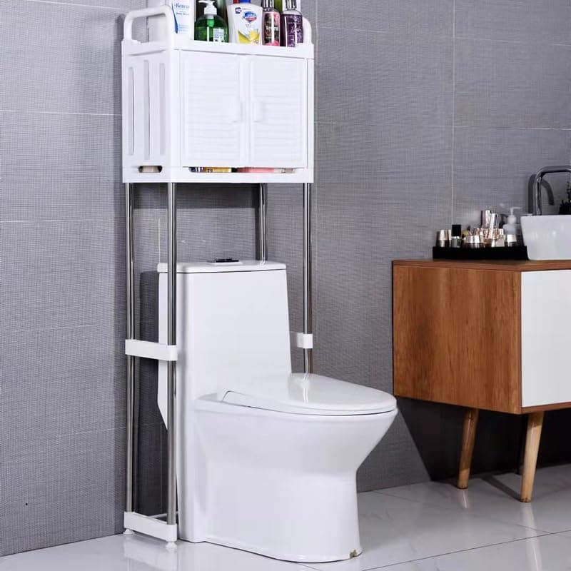 Ketumal 2 Tier Over The Toilet Storage Cabinet, Freestanding Bathroom Shelf, Space Saver, Corner Stand, White