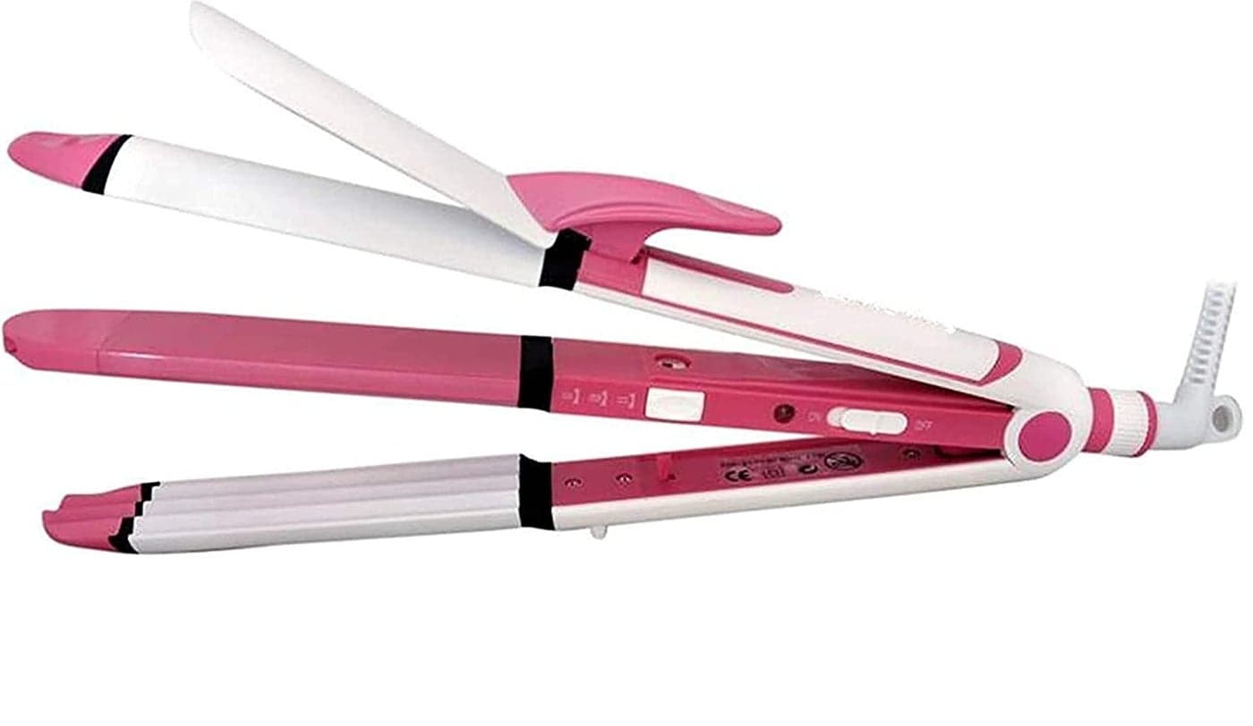 Dealsure Ceramic Professional 3 in 1 Electric Hair Straightener Curler Styler and Crimper (White & Pink)