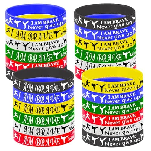 PIBIMoicy 36 Pcs Taekwondo Theme Rubber Silicone Wristbands Taekwondo Competition Decorations Birthday Party Favors Supplies