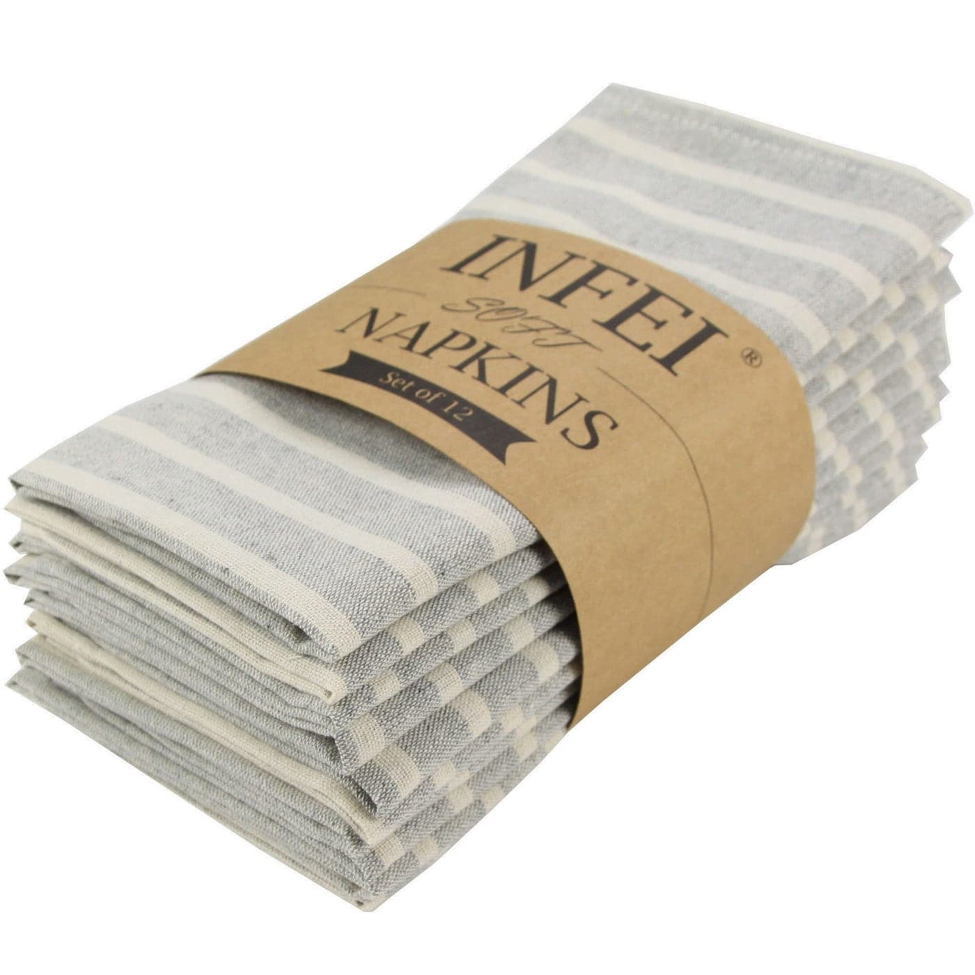 INFEI Broad Striped Cotton Blended Dinner Cloth Napkins Set of 12 40 x 30 cm for Events Home Use Grey