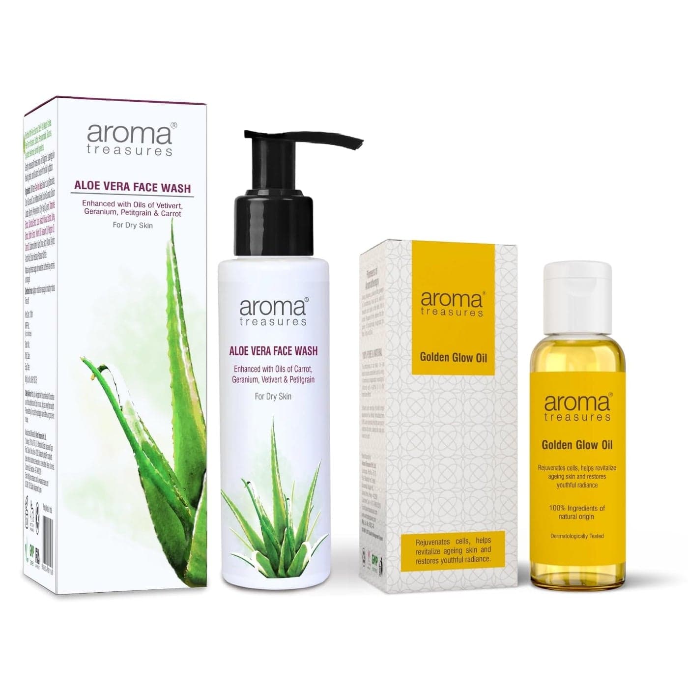 Aroma Treasures combo of Golden glow oil Aloe vera face wash